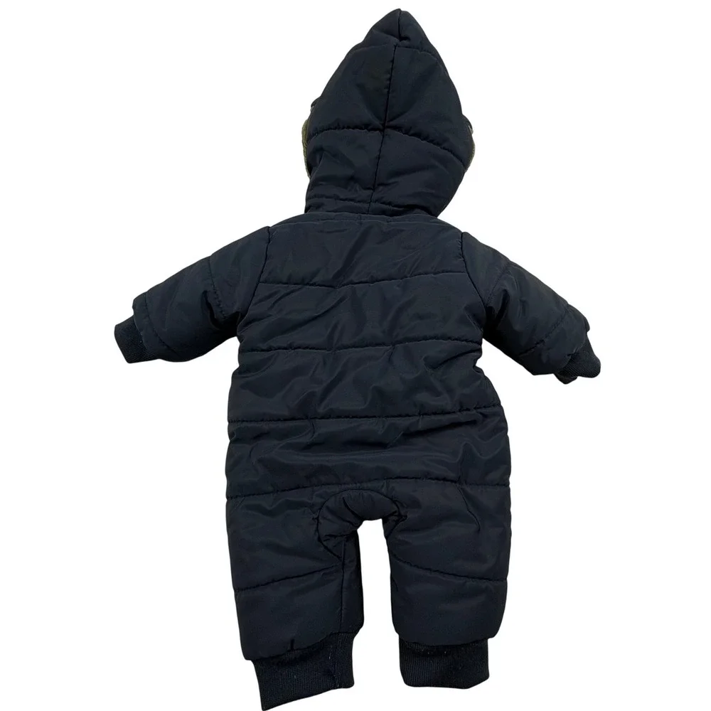 SHEIN Baby Puffer Snowsuit 1‎ 3 Months Navy Blue Bear Hood Winter Outfit Cozy